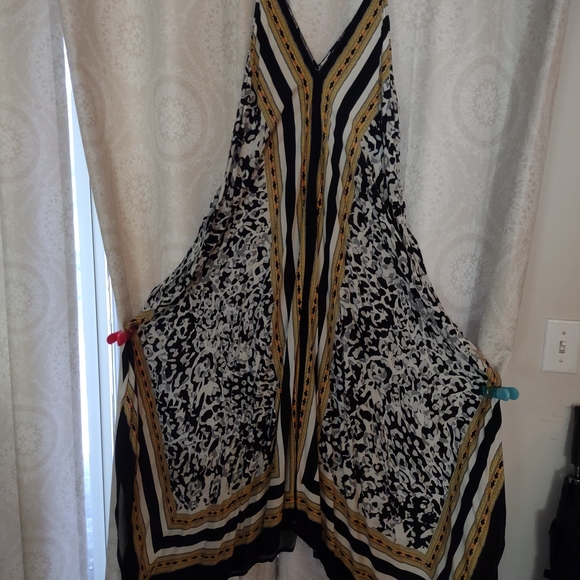 Roaman's Black and Yellow Patterned Maxi Dress - Picture 1 of 6